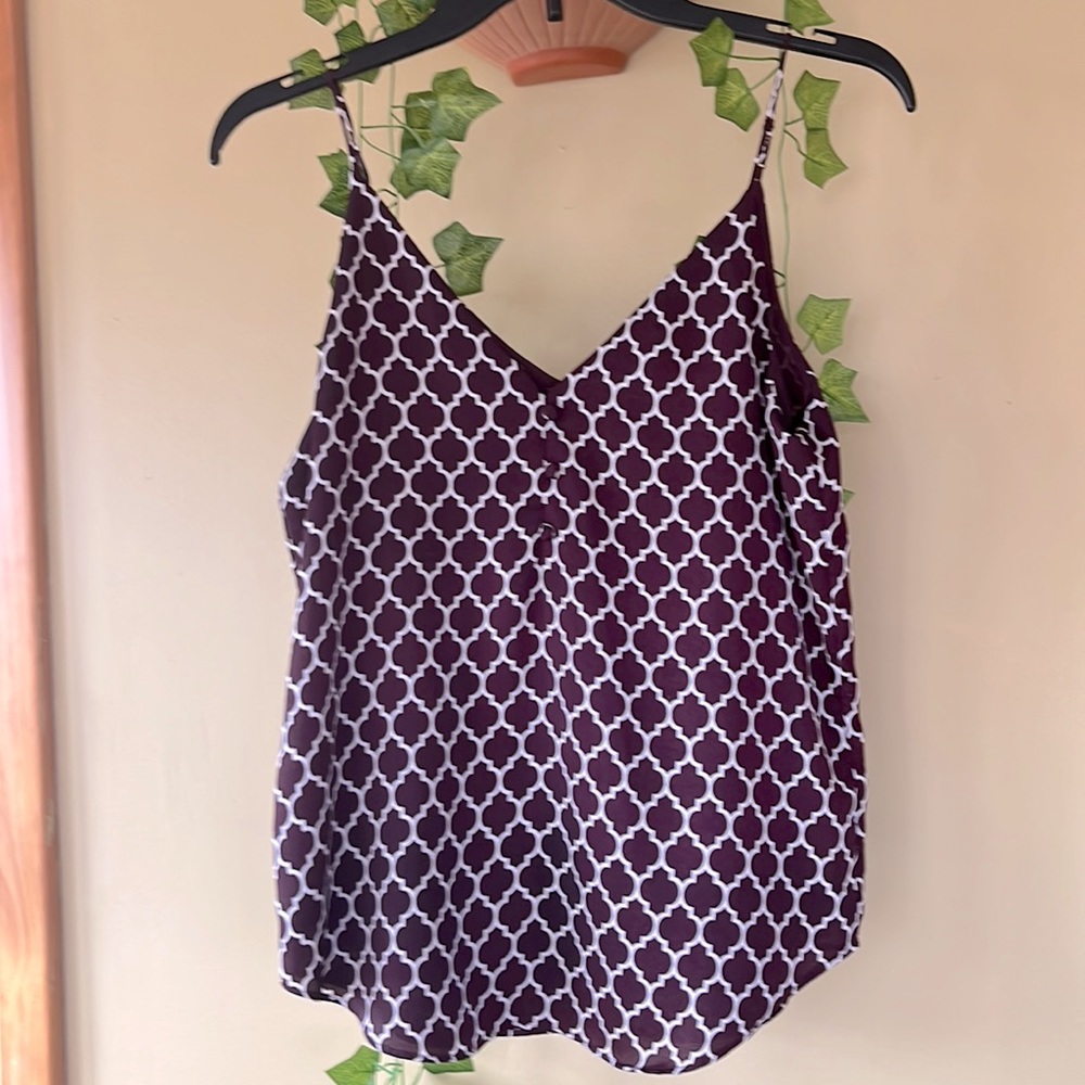 Wine Geometric Tank Top Blous